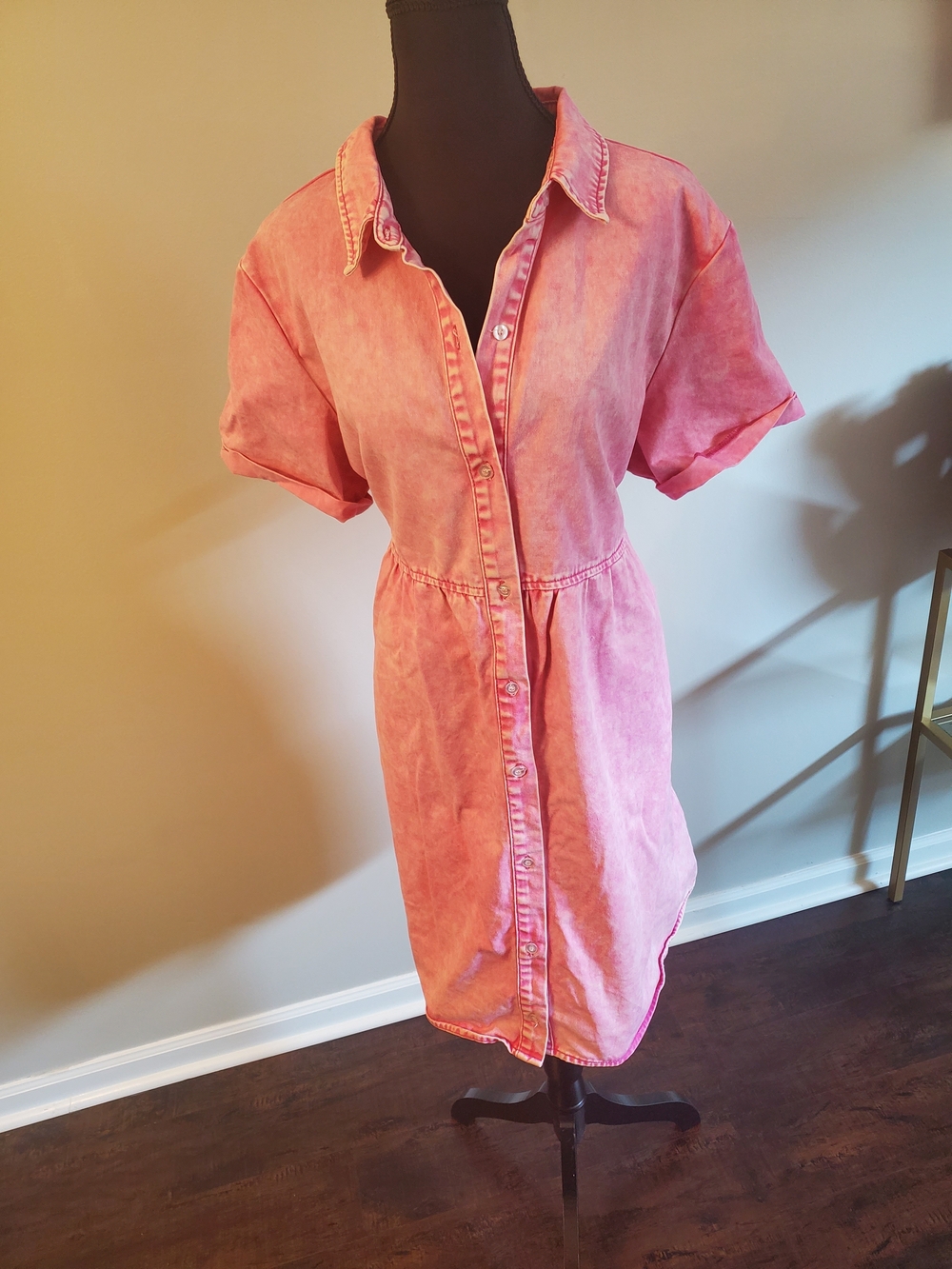 Button-Front Pink Washed Denim Dress - Picture 1 of 2
